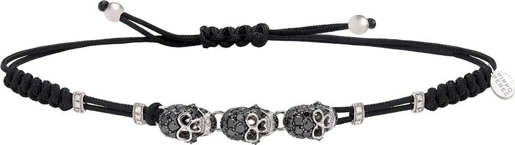Pippo Perez 18k White Gold Diamond 3-Skull Bracelet