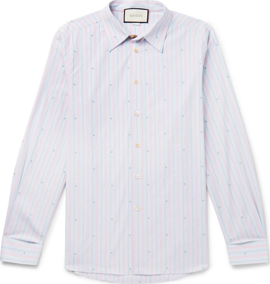 Gucci Embroidered Striped Cotton Shirt