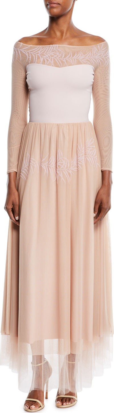 La Petite Robe di Chiara Boni Maryann Long-Sleeve Illusion Gown