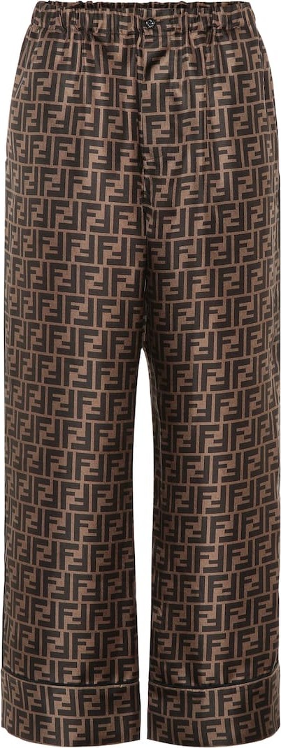 Fendi Printed silk wide-leg cropped pants