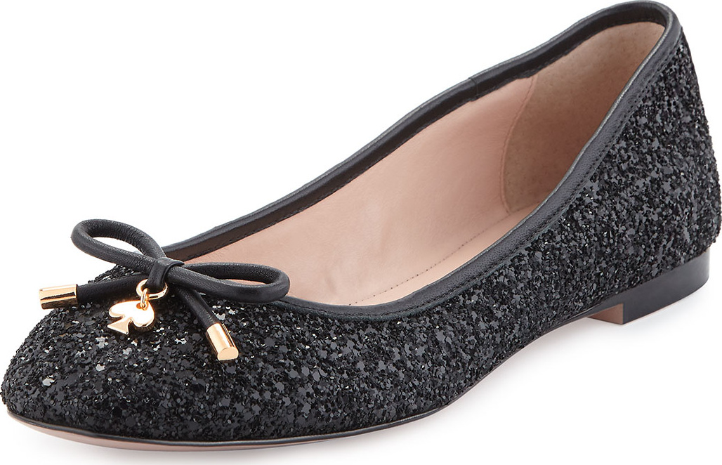 Kate Spade New York willa glitter Ballet Flat, black