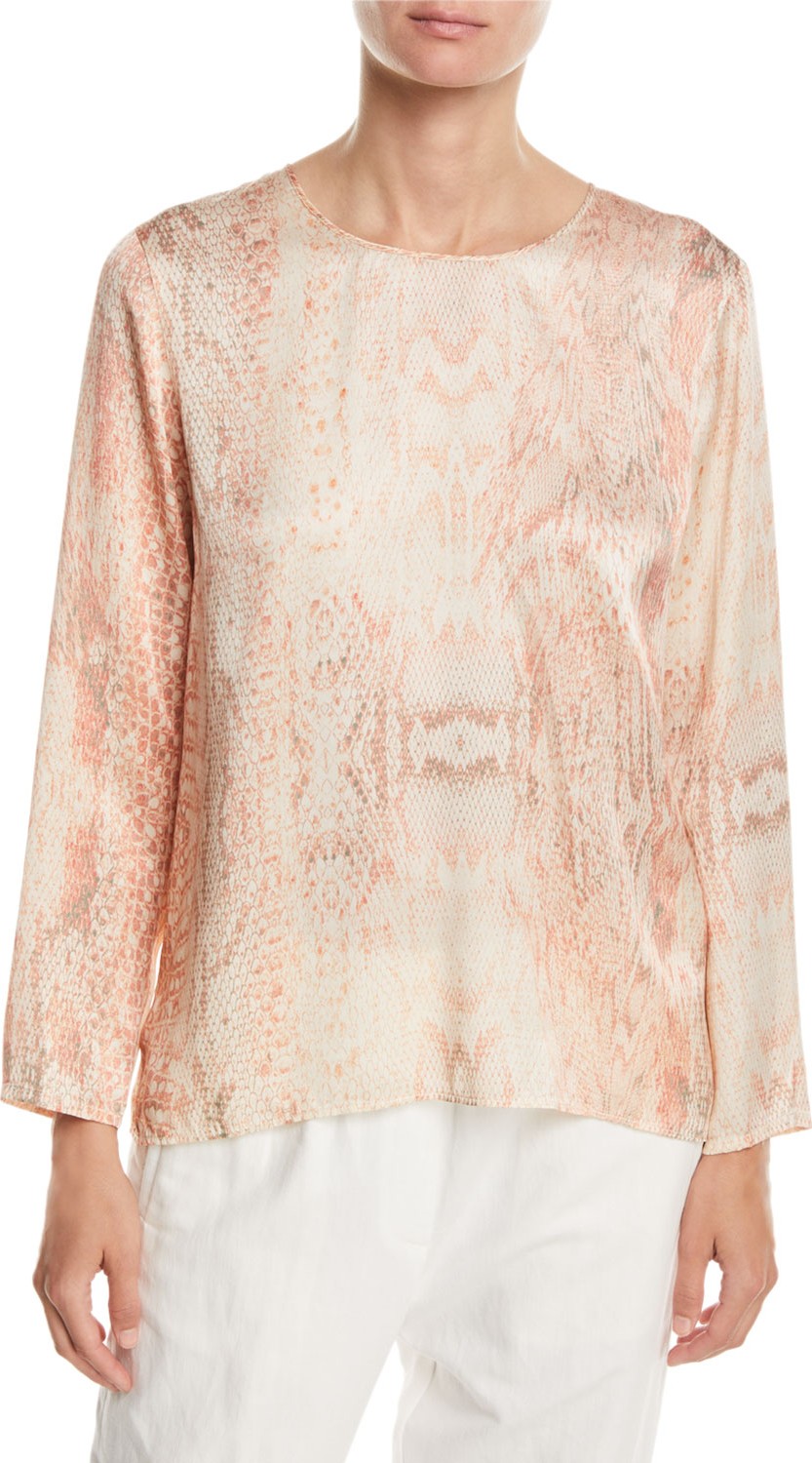 Forte Forte Underwater Love Printed Satin Silk Long-Sleeve Top
