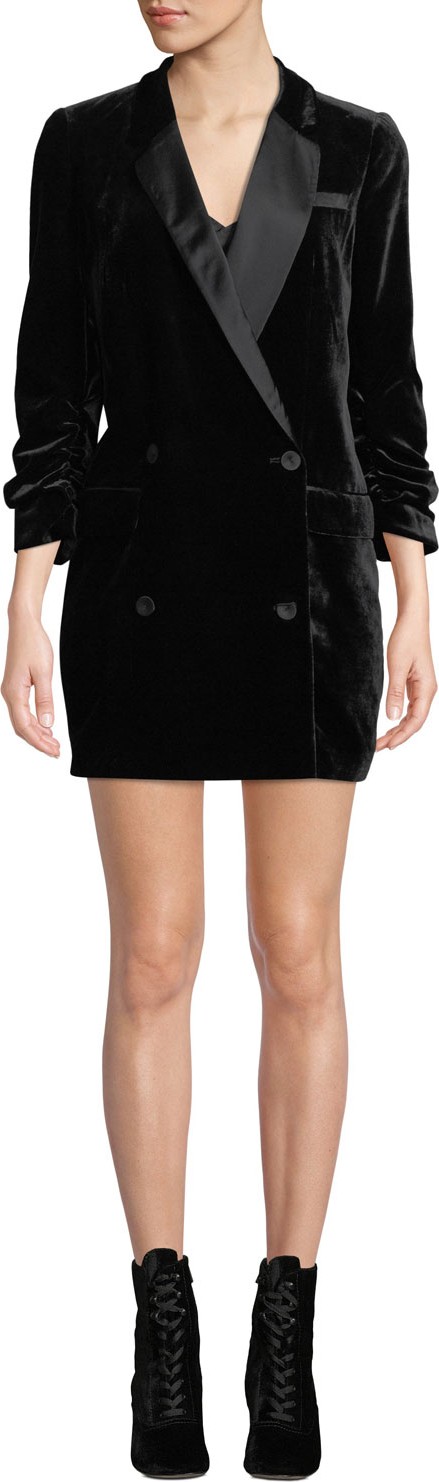 Joie Albertyne Double-Breasted Velvet Tuxedo Dress