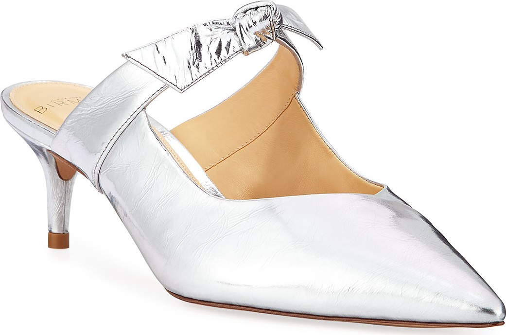 Alexandre Birman Clarita Metallic Leather Bow Mules