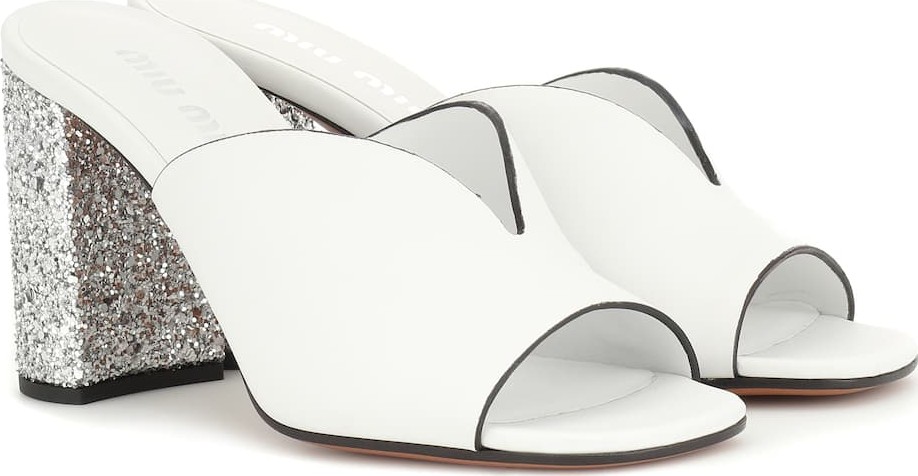 Miu Miu Leather and glitter sandals