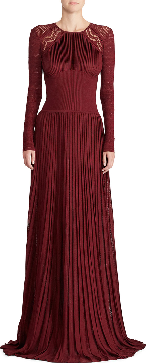 Ralph Lauren 50th Anniversary Empire-Waist Long-Sleeve Pleated Long Evening Gown Ralph Lauren 50th Anniversary Empire-Waist Long-Sleeve Pleated Long Evening Gown