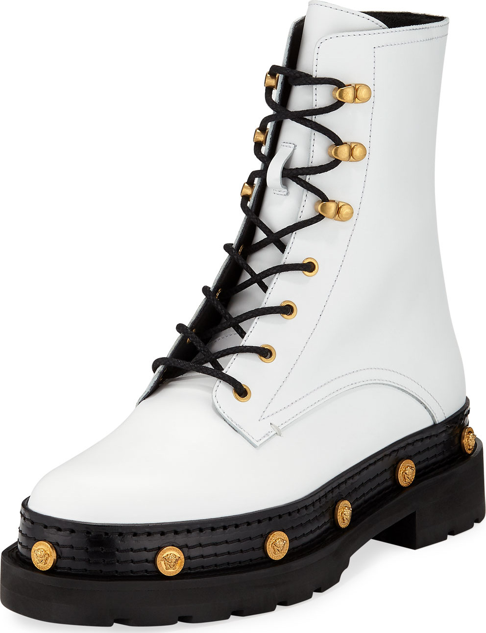 Versace Medusa Medallion Lace-Up Combat Boots