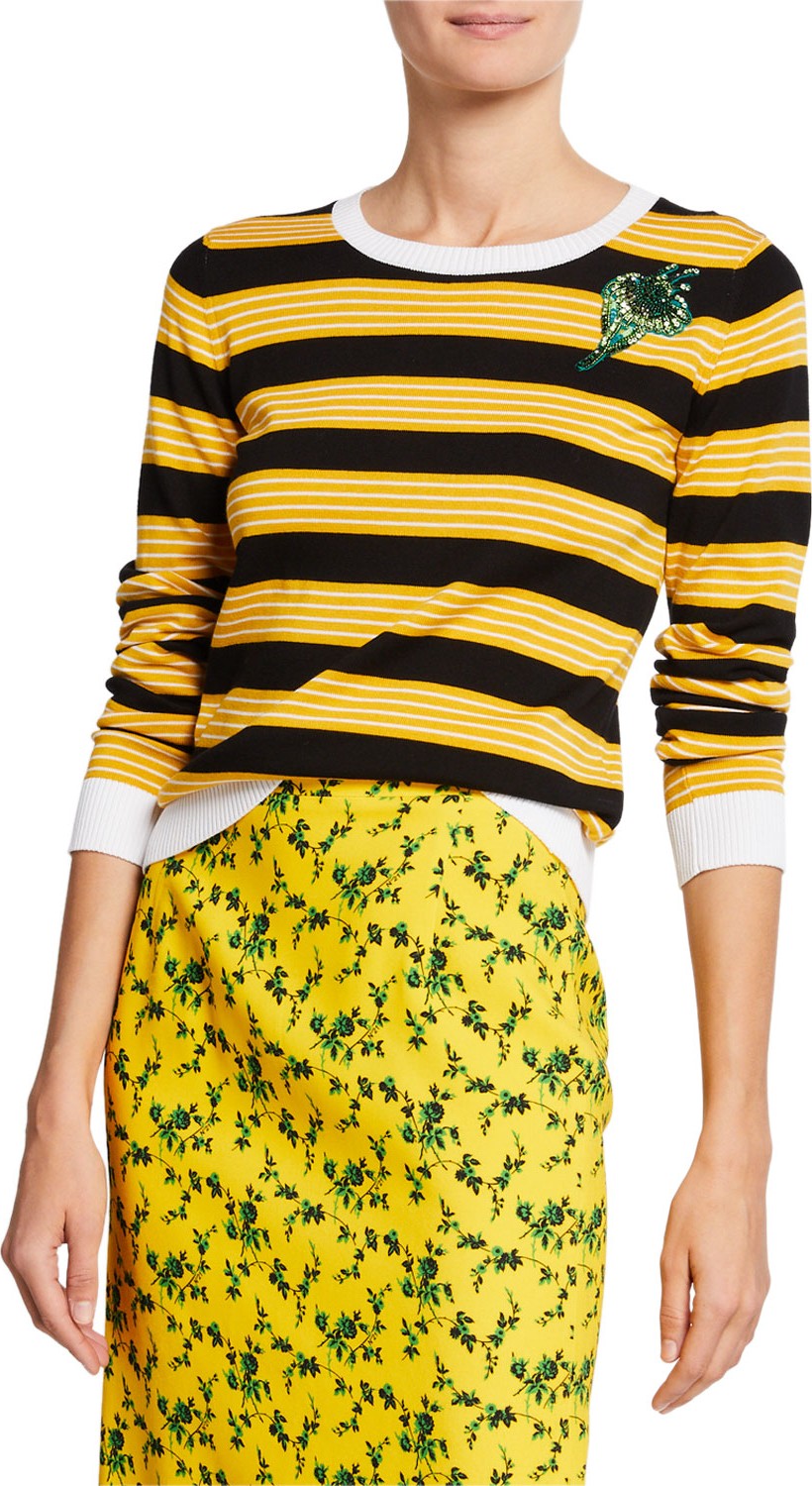 Nº21 Striped Crewneck Sweater with Embellished Detail