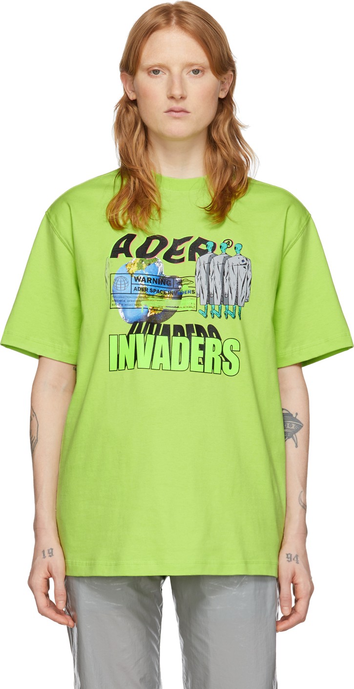 ADER error Green 'Invaders' T-Shirt