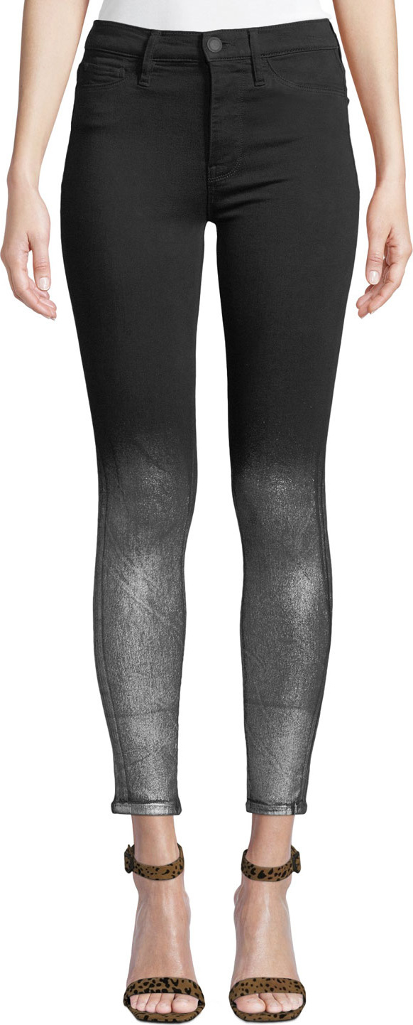 Hudson Barbara High-Rise Super Skinny Ankle Jeans w/ Metallic Spray