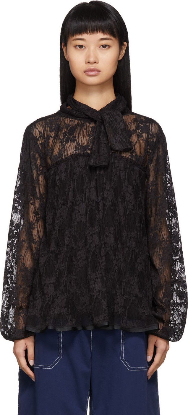 See By Chloé Black Pleated Lace Blouse