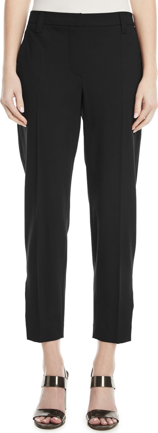 Brunello Cucinelli Straight-Leg Lightweight Wool Cropped Pants w/ Split Hem