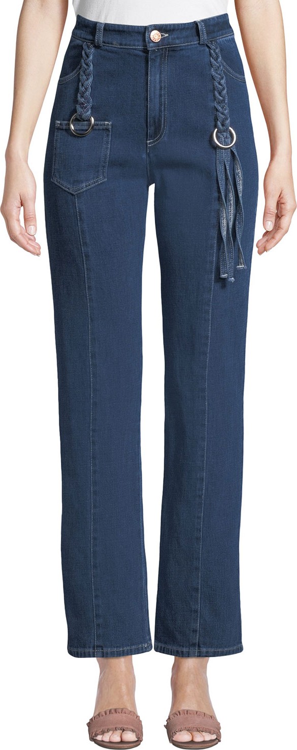 See By Chloé Straight-Leg Ankle Jeans with Braided Details See By Chloé Straight-Leg Ankle Jeans with Braided Details