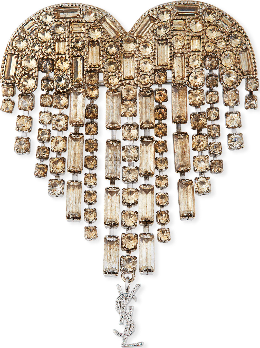 Saint Laurent Heart Crystal Fringe Pin