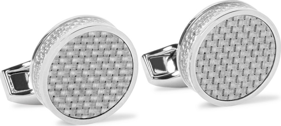 Tateossian Carbon Fibre and Enamel Rhodium-Plated Cufflinks