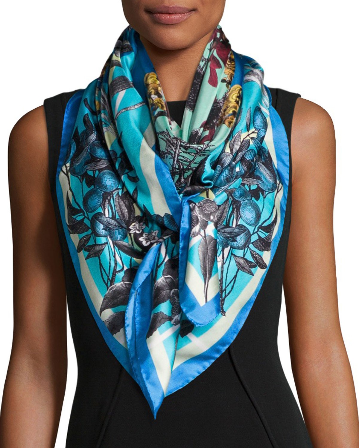 St. Piece Francesca Floral Silk Twill Scarf, Blue