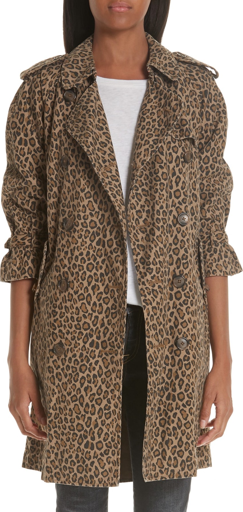 R13 Leopard Raglan Trench Coat
