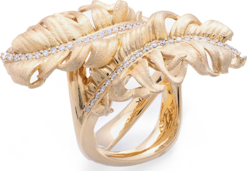 Adam Foster Fine Jewelry 18k Diamond 2-Feather Ring, Size 7