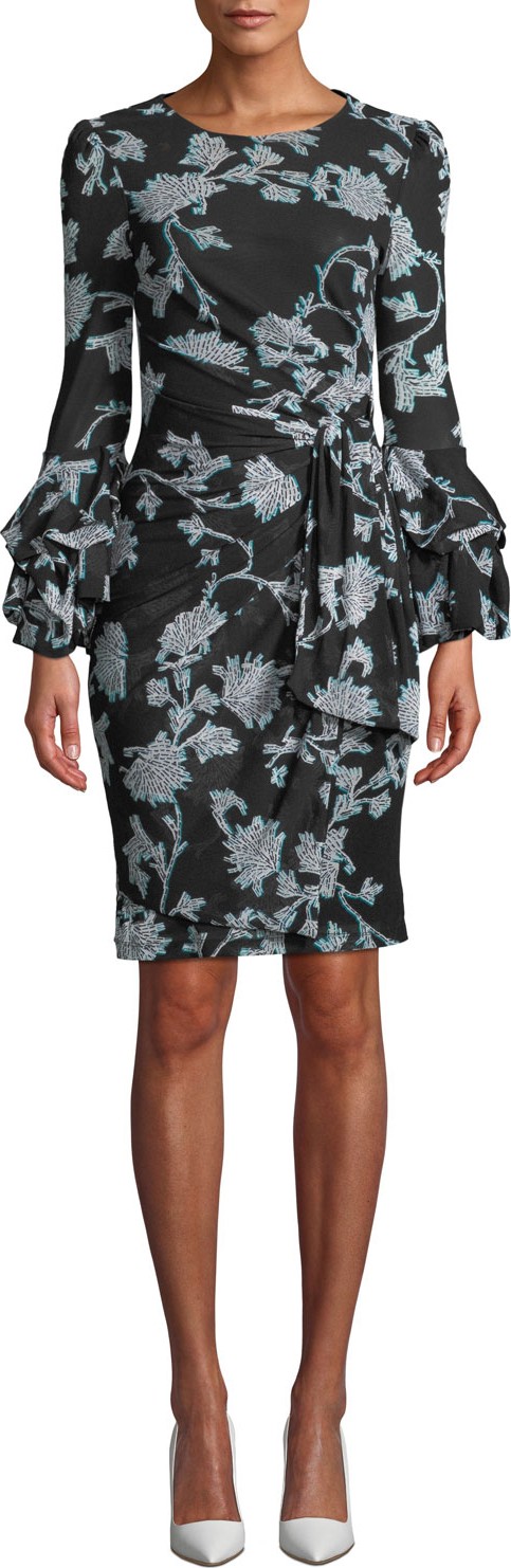 DIANE von FURSTENBERG Faridah Printed Tie-Front Tucked-Sleeve Dress