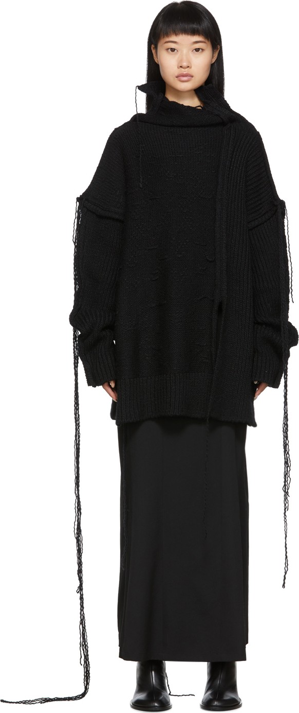 Yohji Yamamoto Black Yarn End Left Turtleneck