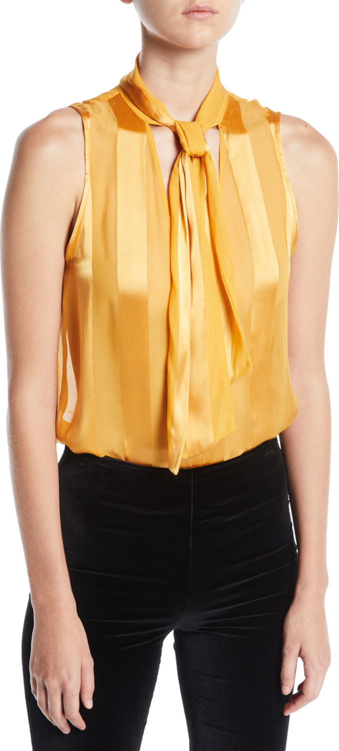 Alice + Olivia Gwenda Sleeveless Tie-Neck Blouse