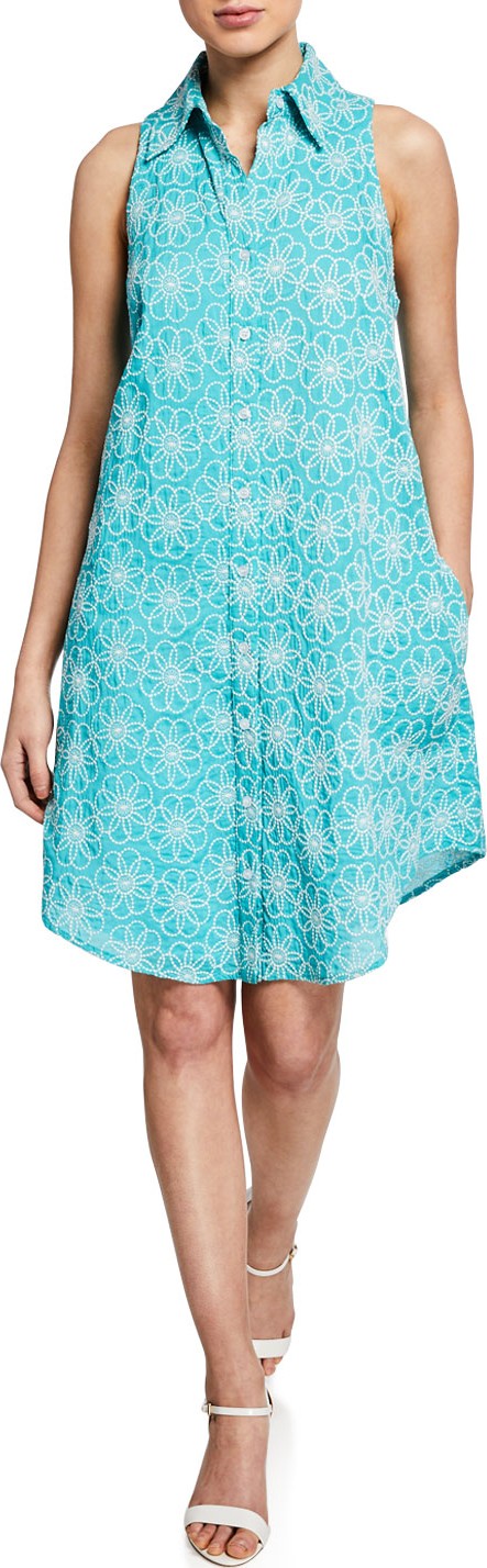 Finley Daisy Dot Button-Down Sleeveless Swing Dress