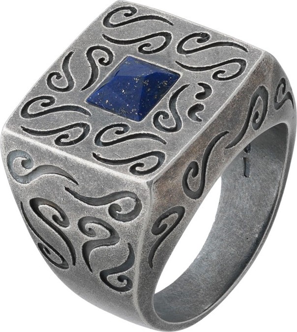 Marco Dal Maso Men's Oxidized Silver Ring with Lapis, Size 10