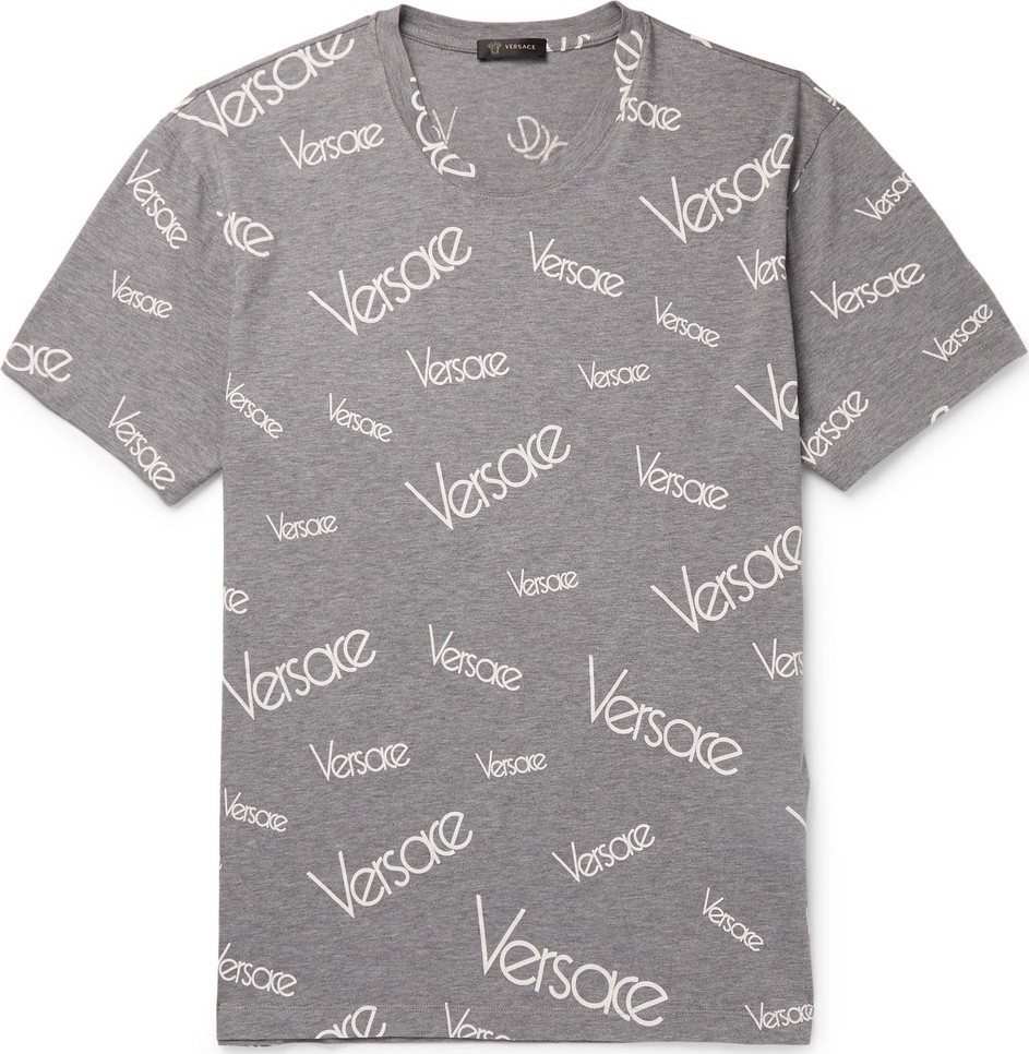 Versace Slim-Fit Logo-Print Mélange Cotton-Jersey T-Shirt
