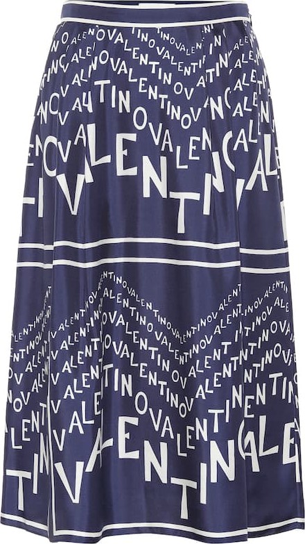 Valentino Printed silk twill midi skirt