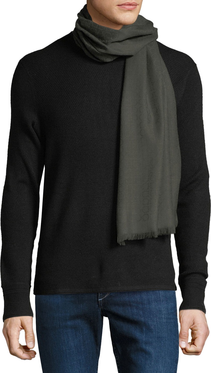 Salvatore Ferragamo Men's Solid Wool Fringed Scarf