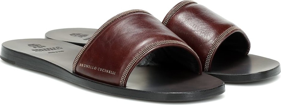 Brunello Cucinelli Embellished leather slides
