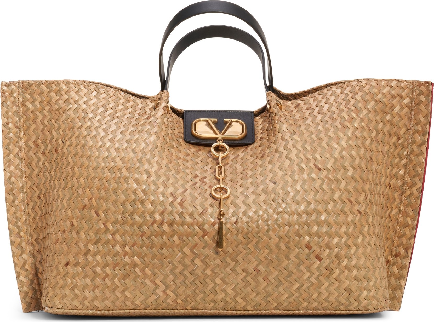 Valentino Medium Go Logo Woven Straw Tote