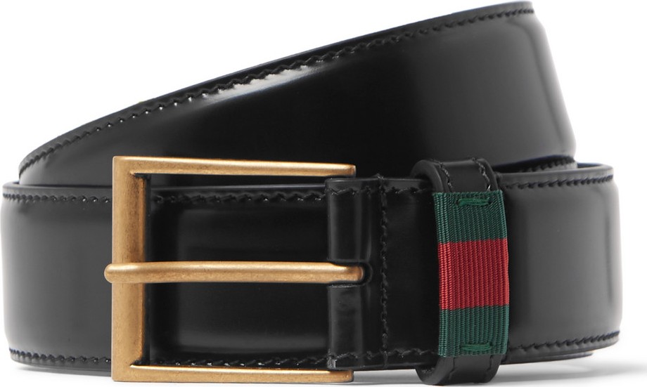 Gucci 3.5cm Black Webbing-Trimmed Patent-Leather Belt