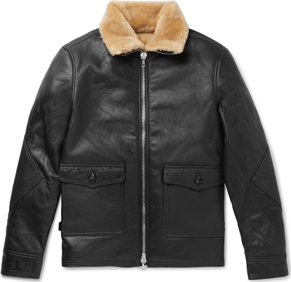 Officine Générale Clyde Shearling-Lined Leather Aviator Jacket