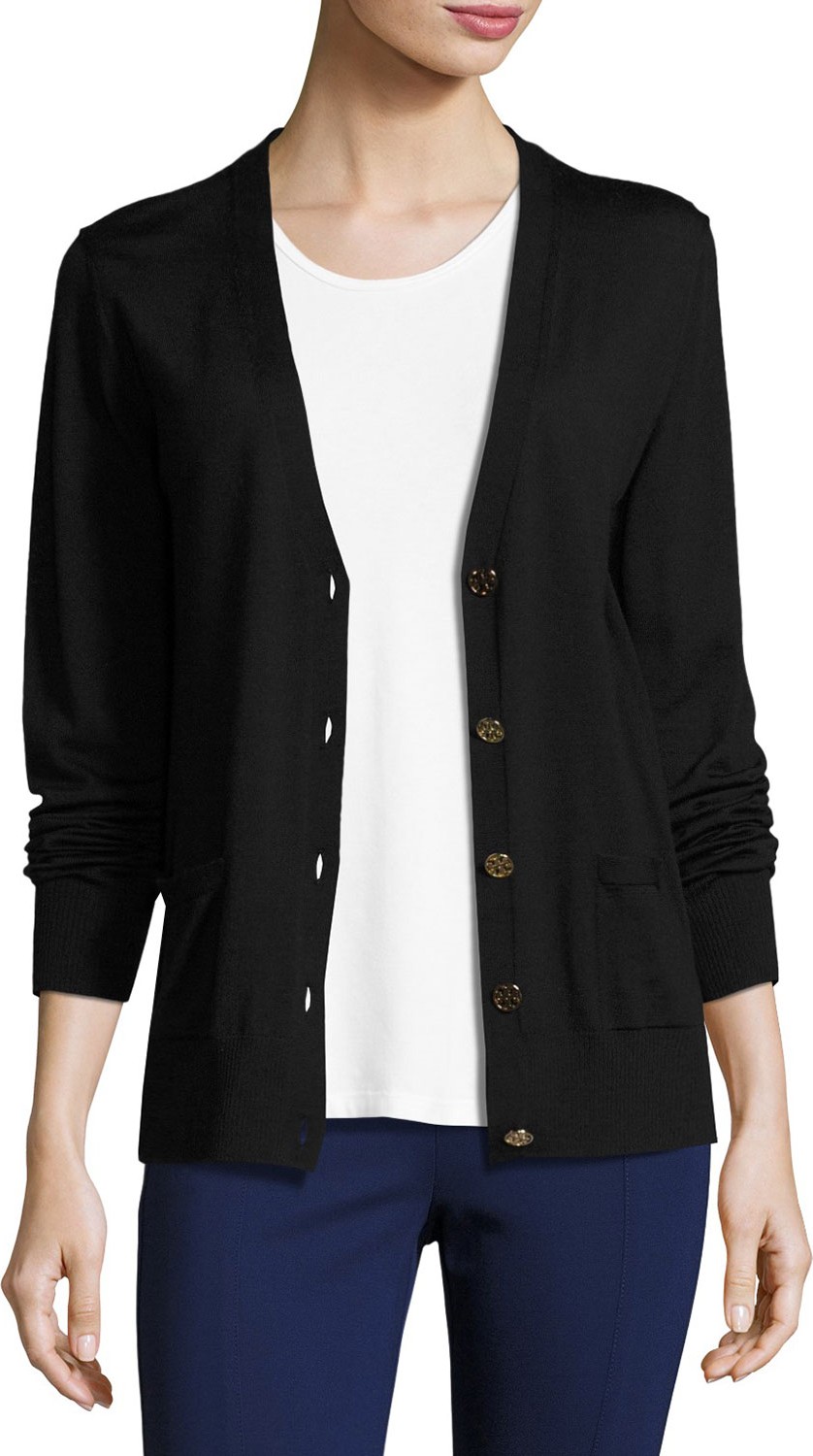Tory Burch Madeline Relaxed V-Neck Merino Cardigan