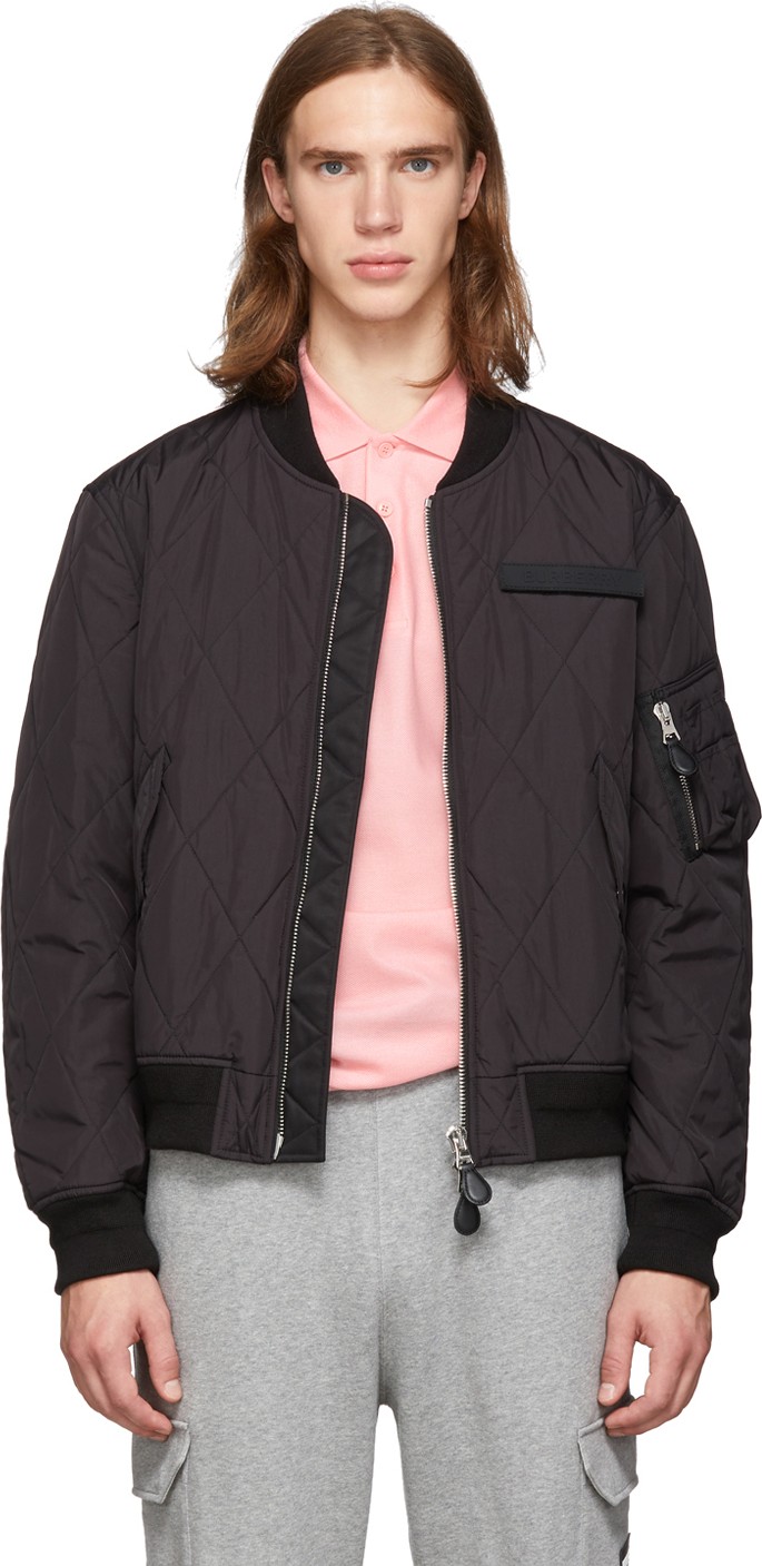 Burberry London England Black Quilted Sutton Bomber Jacket