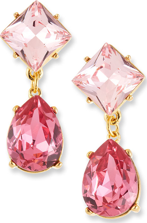 Kenneth Jay Lane Crystal Square & Teardrop Clip-On Earrings, Pink
