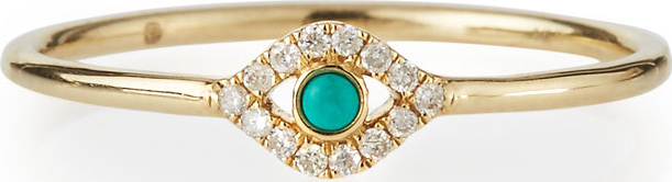 Sydney Evan Single Turquoise Cabochon Evil Eye Ring w/Diamonds