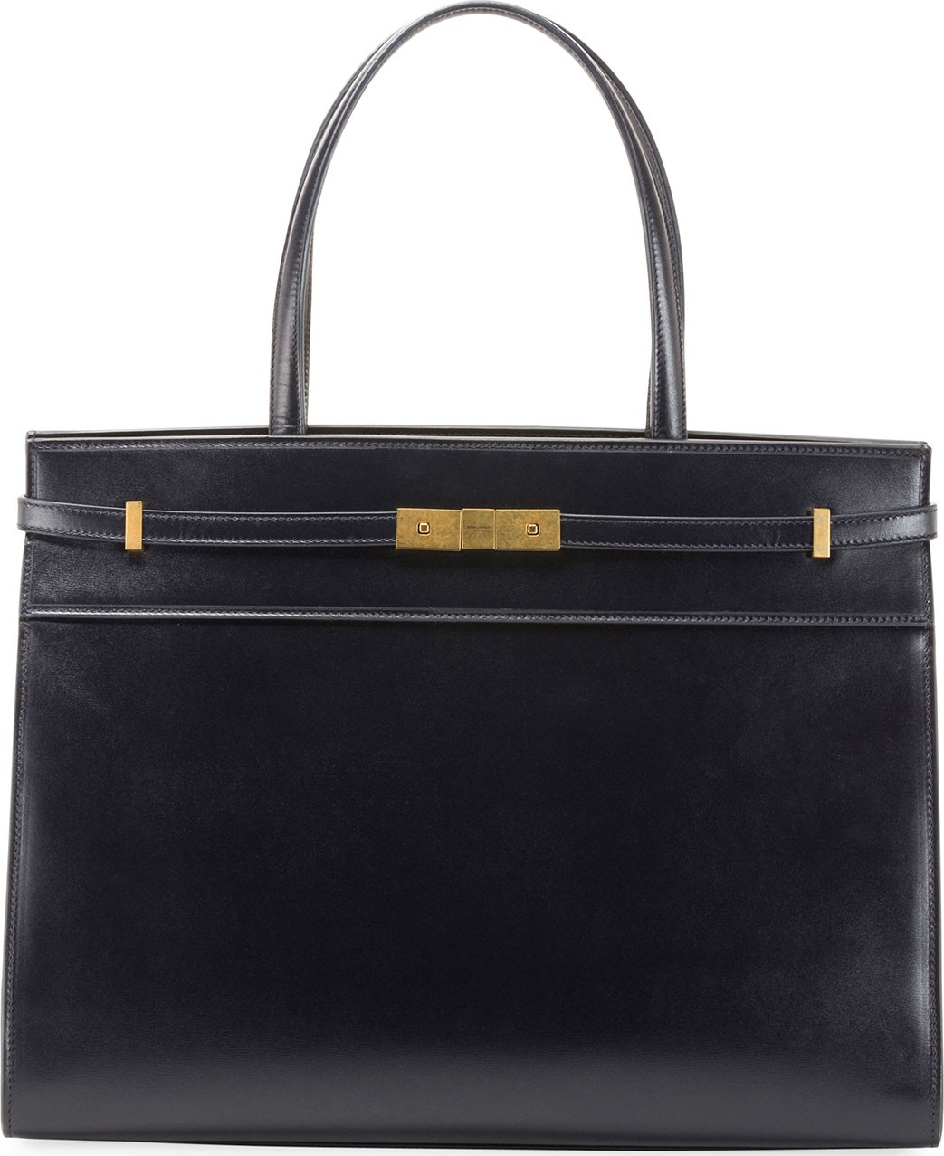 Saint Laurent Manhattan Medium Belted Leather Shoulder Tote Bag - Golden Hardware