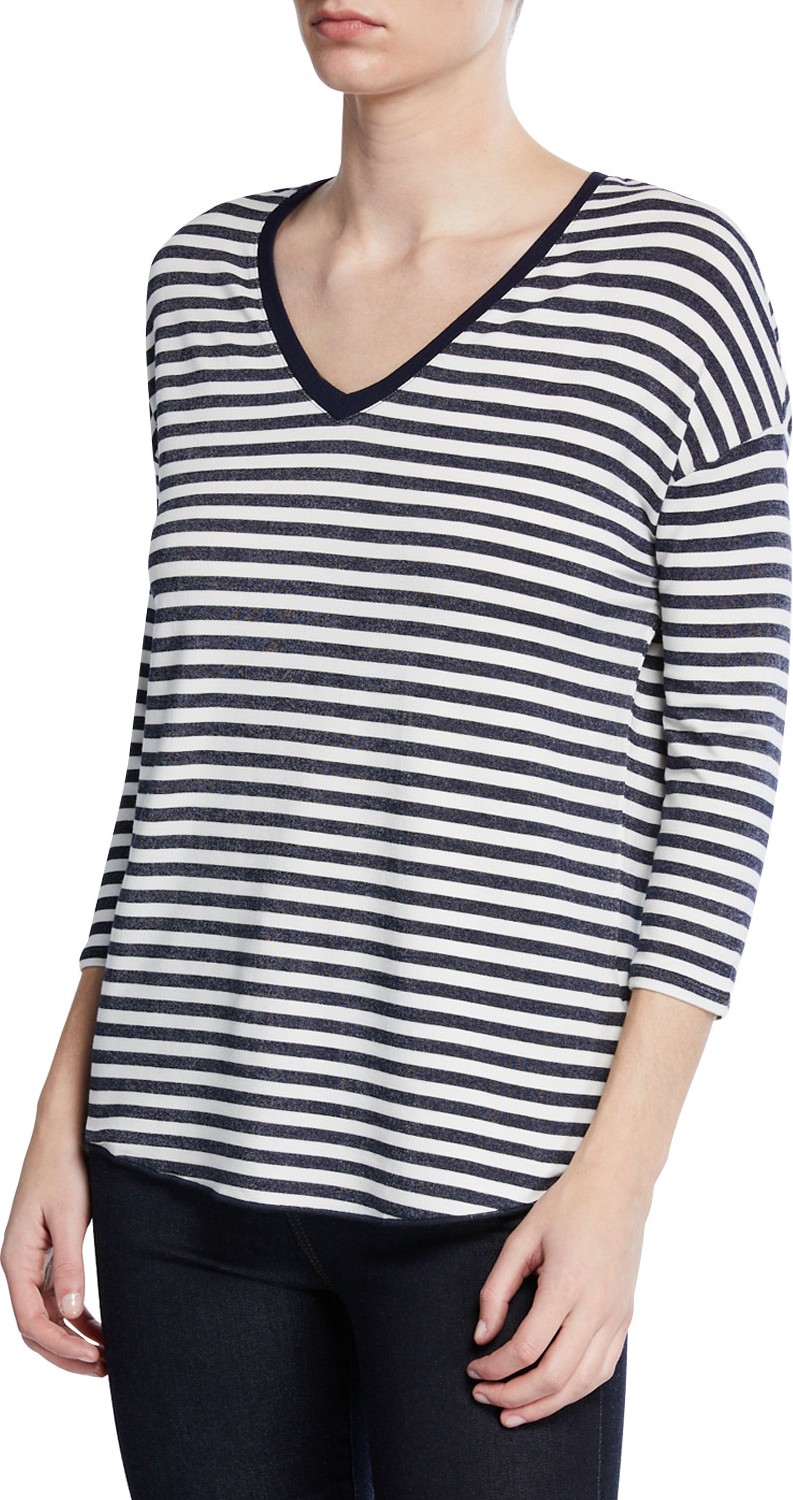 Majestic Striped V-Neck 3/4-Sleeve Sweater