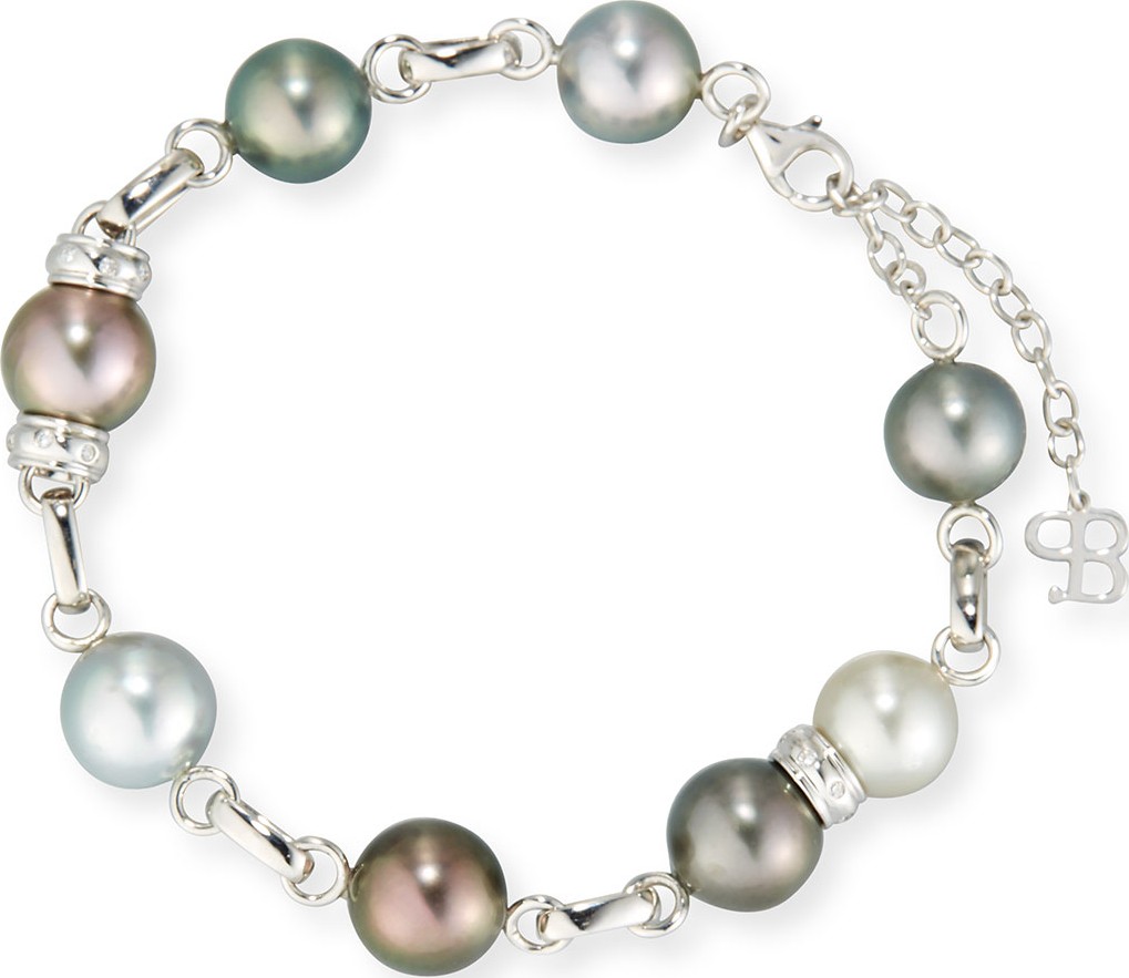Belpearl Multicolor Tahitian Pearl Station Bracelet with Diamonds