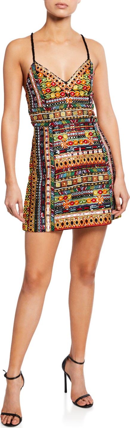 Alice + Olivia Tayla Embroidered Lantern Mini Dress
