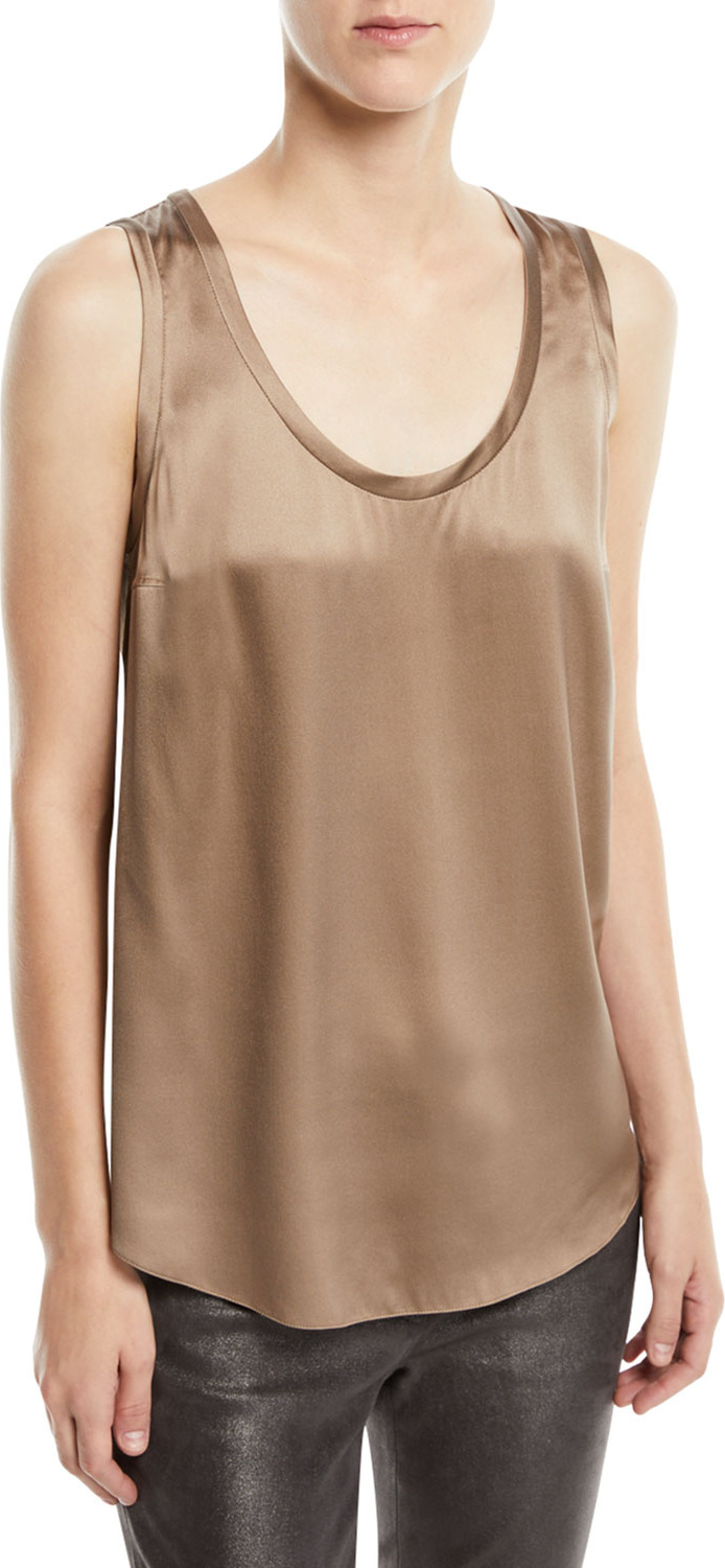 Brunello Cucinelli Silk-Stretch Satin Scoop-Neck Tank Top
