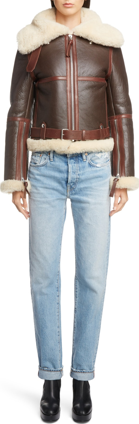 Acne Studios Leather Jacket with Genuine Shearling Trim