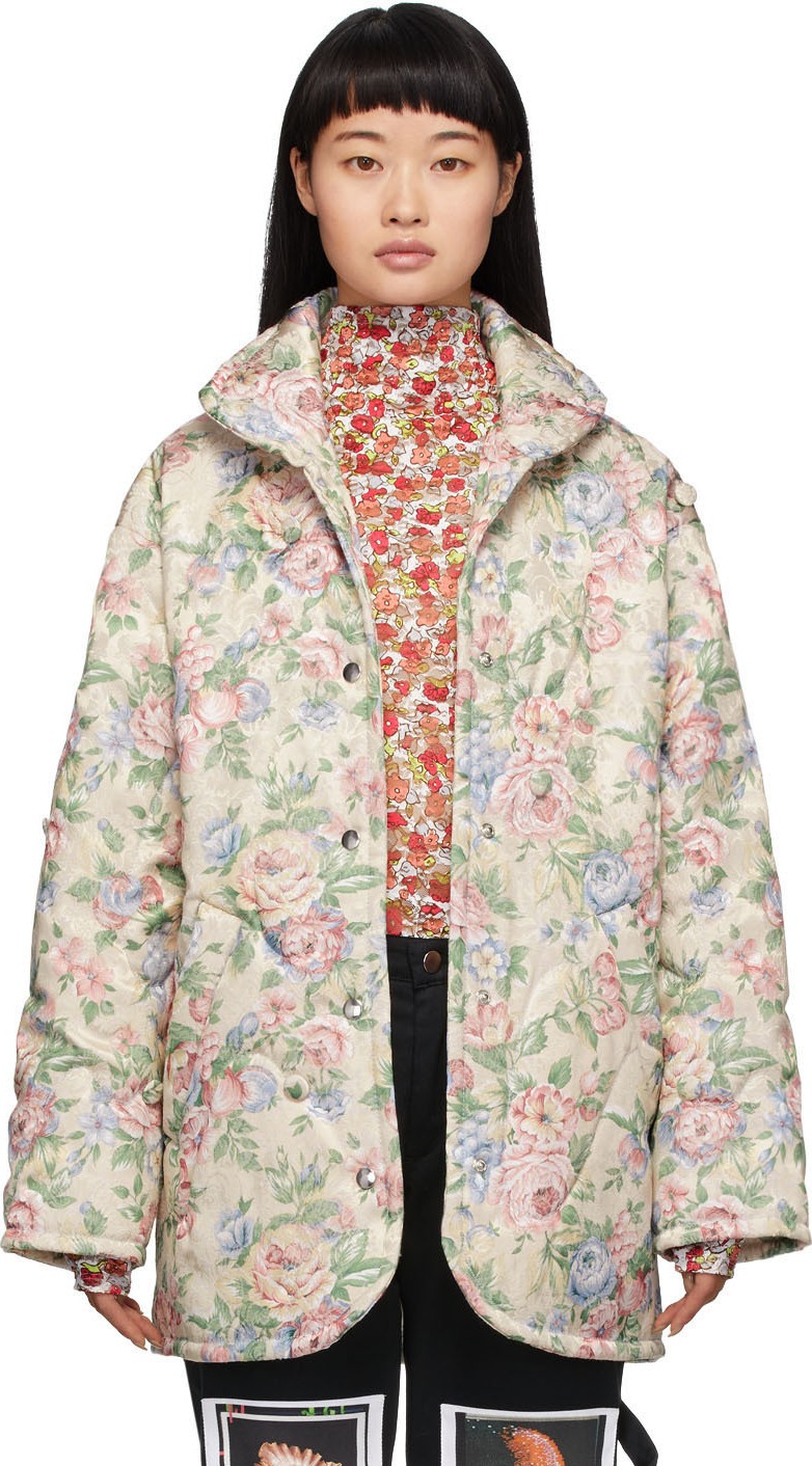 Collina Strada Off-White Floral Handle With Care Puffer