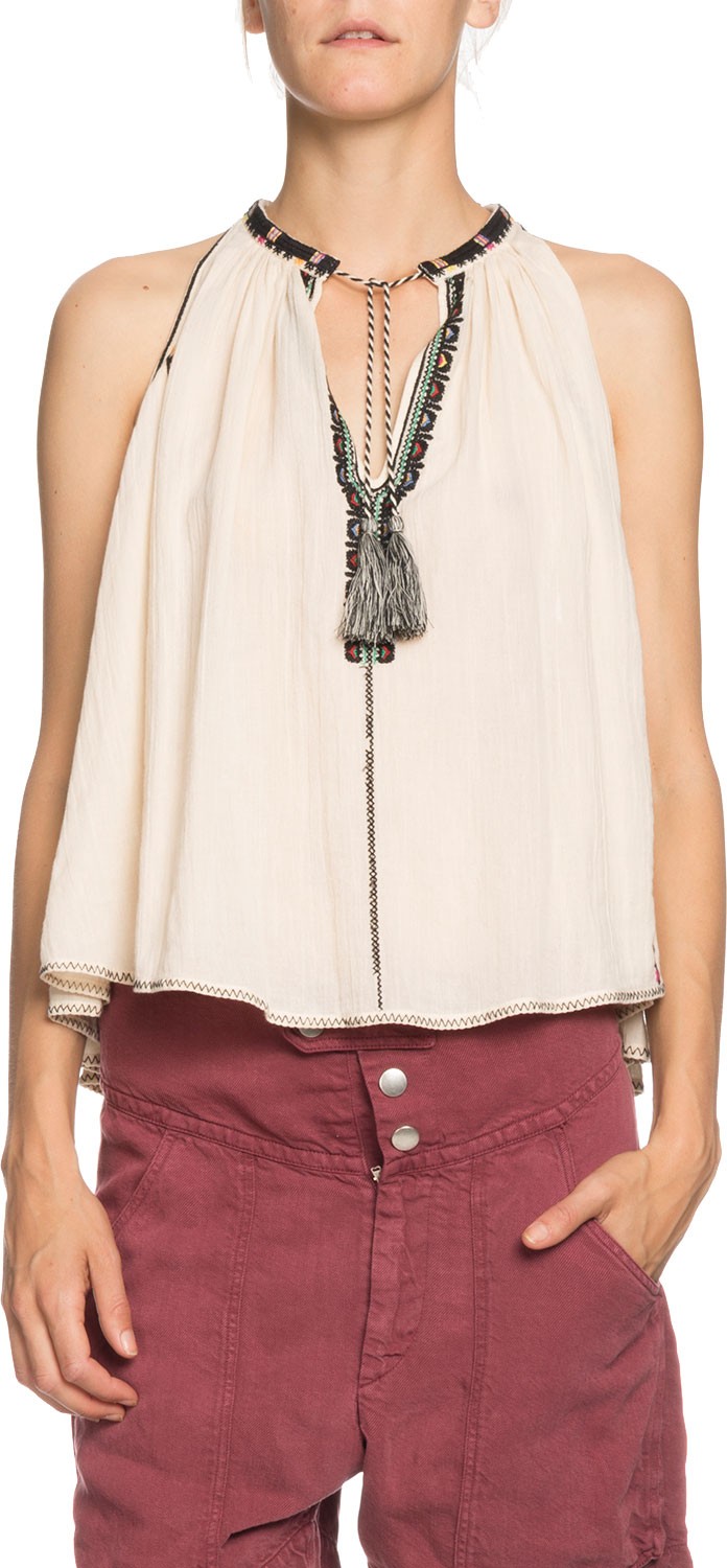 Isabel Marant Etoile Ryson Embroidered Tie-Front Sleeveless Top