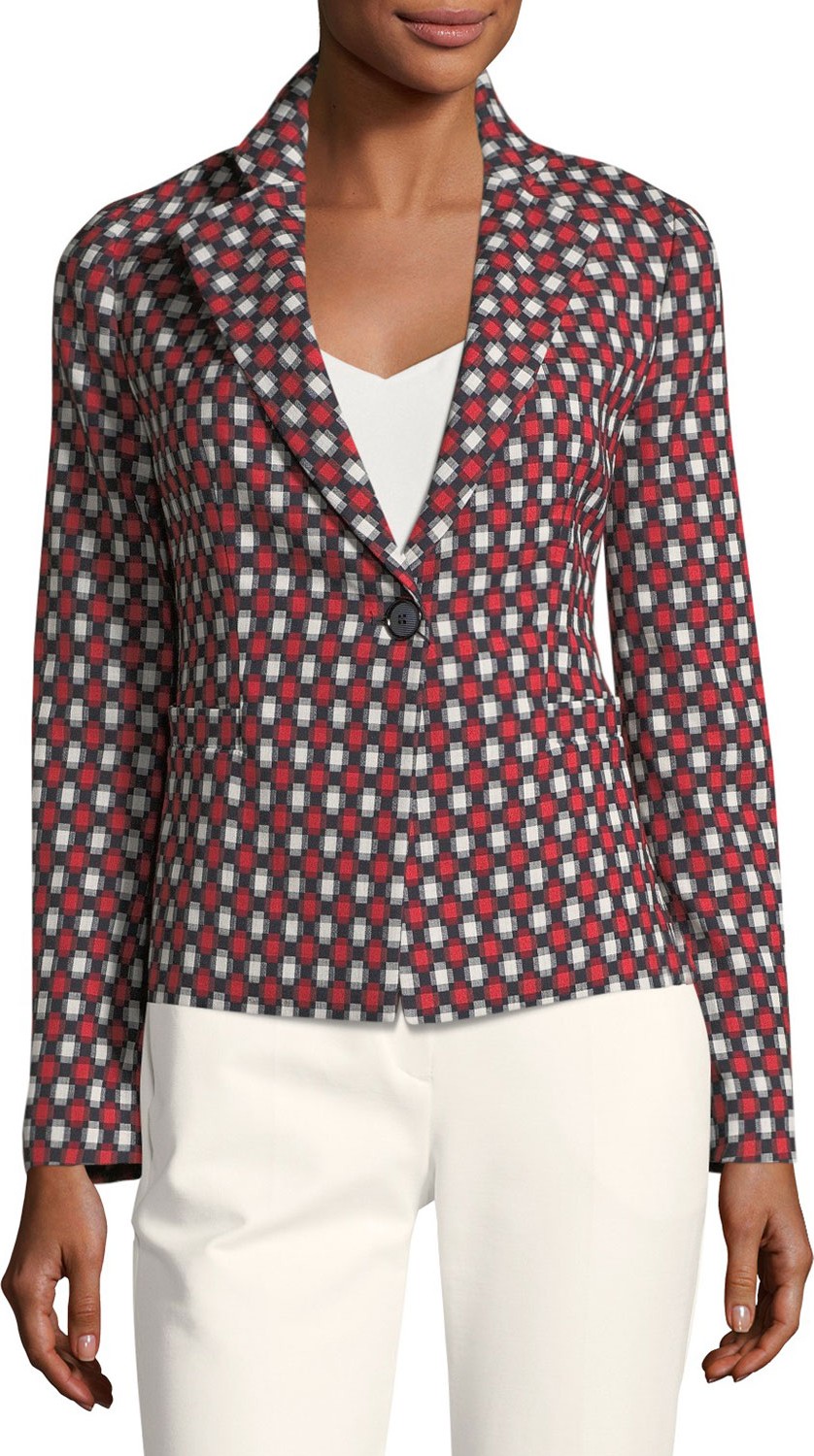 Emporio Armani Notched-Lapel One-Button Optic-Print Wool-Blend Jacket