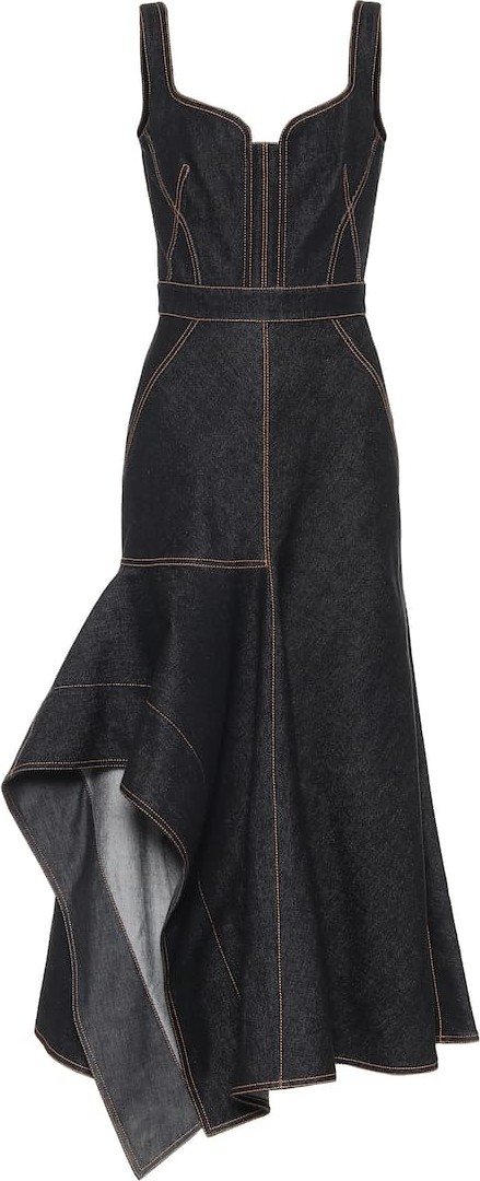 Alexander McQueen Asymmetric denim midi dress