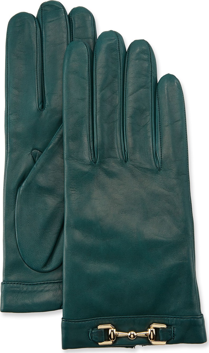 Portolano Napa Leather Cashmere-Lined Gloves w/ Horsebit
