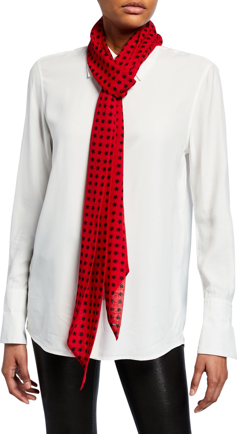 Saint Laurent Wool Star Print Slim Scarf